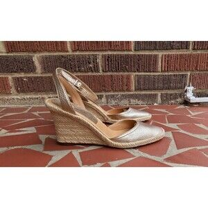 Dani Black Gold Metallic Leather Wedge Espadrille Sandals Size 6.5 M NWOT